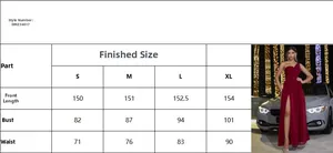 Size guide for the one-shoulder pleated party dress with detailed measurements in cm