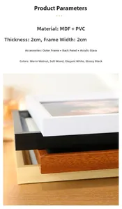 Detail of wooden picture frame thickness with 2cm PVC borders in four modern colors