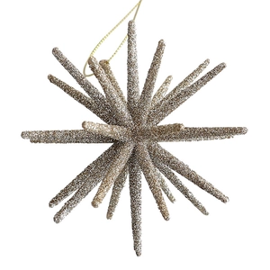 Champagne gold Christmas star ornament with glitter coating on a white background