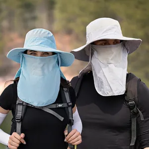 Outdoor sun protection bucket hat with detachable face and neck flaps for hiking