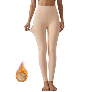 Plus size high waist thermal leggings with thick fleece lining and high elastic compression