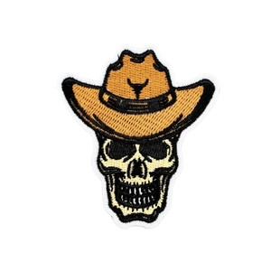 Cowboy hat skull embroidered patch for clothes with high density stitching and hot melt glue