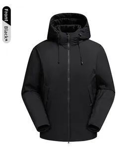 Vorderansicht der schwarzen Kapuzen-Steppjacke mit wasserfestem Stoff und RV-Taschen