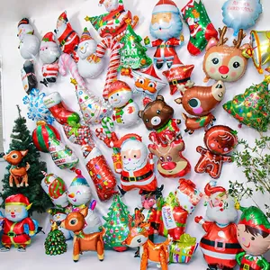 Variety of festive Christmas foil balloons including Santa, snowman, and reindeer shapes