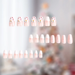 Faux ongles de Noël roses avec texture pull 3D et motifs de bonhommes de neige