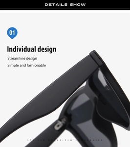 Close-up of matte black polarized sunglasses frame showing streamlined temple design
