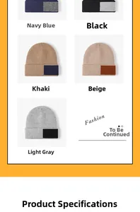 Winter fleece-lined knit beanie displayed in navy blue, black, khaki, beige, and light gray