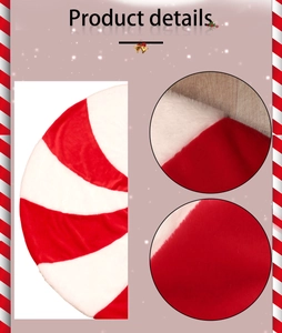 Detailed view of red and white striped plush fabric and stitching for Christmas tree skirt