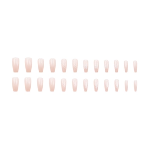 Coffret de 24 faux ongles ballerine rose poudré avec motif de papillon blanc élégant