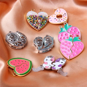 Kids friendship pendant set with colorful heart, strawberry, and watermelon charms