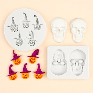 Halloween Silikonformen Set mit Kürbis Zauberhut und Totenkopf Formen zum Backen