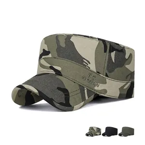 Men Cotton Cadet Cap Adjustable Embroidered Letter Military Flat Top Hat Camouflage Outdoor Sunshade Casual Tactical