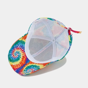 Rainbow tie-dye baseball cap with mesh lining and adjustable strap for beach vacations