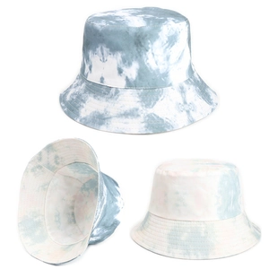 Double-sided tie-dye bucket hat in blue and white showing multi-angle product views
