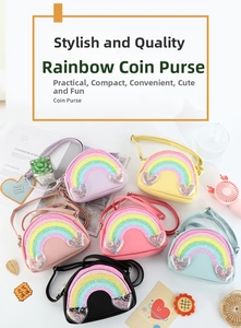Detailed view of rainbow sequin patterns and heart charms on colorful macaron mini bags