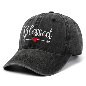 Blessed Letter Embroidery Washed Cotton Baseball Cap Vintage Distressed Heart Arrow Adjustable Casual Outdoor Sun Hat