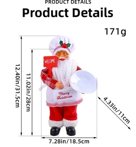 Statuetta Babbo Natale chef in piedi con insegna Welcome e grembiule, 31,5 cm