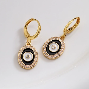 Exquisite gold-plated evil eye hoop earrings with sparkling zircon stones for women