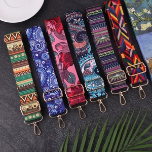 Bohemian Floral Bag Strap Replacement Wide Adjustable Shoulder Crossbody Nylon Ethnic Paisley Pattern Metal Buckle