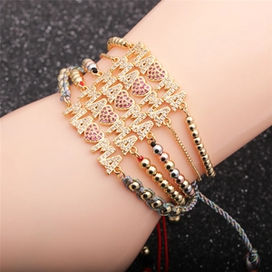 Mama Heart Letter Adjustable Bracelet Copper Alloy Zircon Jewelry Mothers Day Gift For Women