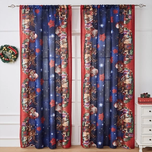 Christmas Curtains Polyester Printed Half Blackout Holiday Decor Santa Claus Reindeer Pattern For Living Room Bedroom
