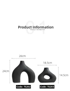Gedetailleerde afmetingen van zwarte keramische vazen in minimalistische geometrische vorm