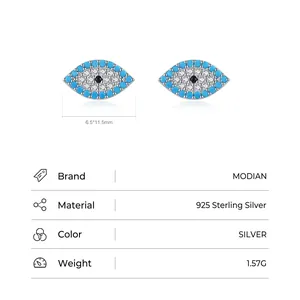 S925 sterling silver evil eye stud earrings featuring white and blue cubic zirconia
