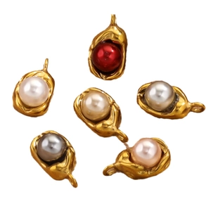 Pea-shaped stainless steel pearl pendants in six assorted colors for jewelry making