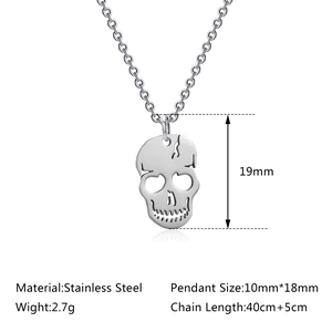 Titanium steel skull pendant necklace with silver finish and adjustable chain for women