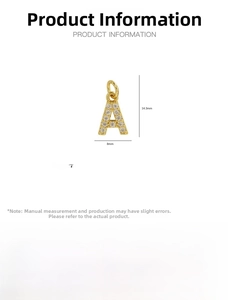 Macro detail of gold-plated brass letter A pendant with cubic zirconia inlay specs