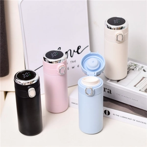 Smart LED Temperature Display Vacuum Insulated Thermos Water Bottle Stainless Steel Portable Leakproof Bounce Lid Cup