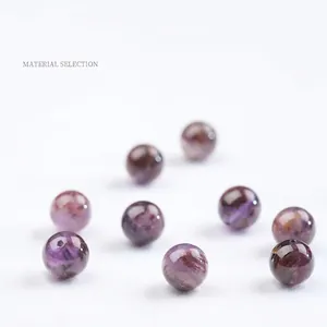 Natural purple ghost quartz round beads for DIY jewelry making with mineral inclusions
