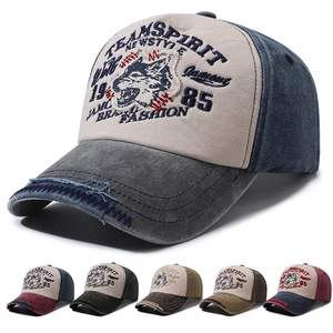 Vintage Baseball Cap 100% Cotton Washed Distressed Patchwork Wolf Embroidery Retro Sun Hat For Men Adjustable