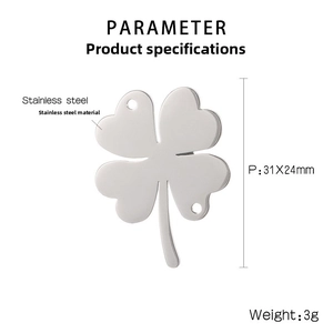 Detail of stainless steel four-leaf clover pendant with 31x24mm size measurements
