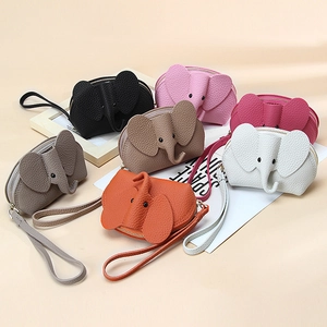 Cute elephant-shaped PU leather coin purses in 7 colors with wrist straps for women