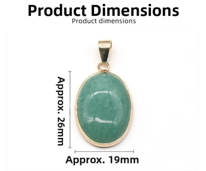 Detailed view of green agate oval pendant showing 26mm height and 19mm width dimensions