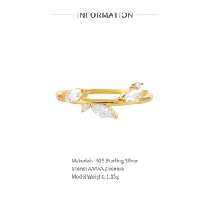 Detailed specs of leaf ring in 925 sterling silver with AAAAA zirconia stones