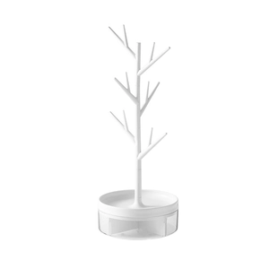 White branch tree jewelry organizer with tiered storage tray and drawer for vanity desk