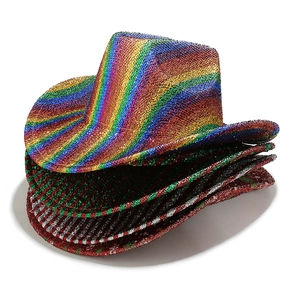 Glittery Christmas cowboy hats with colorful sequins and festive snowflake patterns