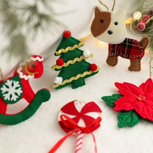 Felt Christmas ornaments set with dog, horse and tree shapes for festive tree decoration