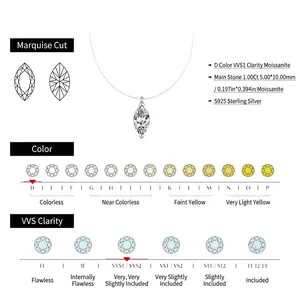 Marquise cut 1.0ct D Color VVS1 Moissanite S925 sterling silver invisible necklace