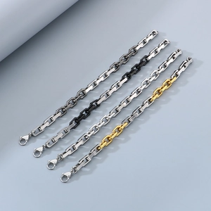 Industrial style stainless steel square link bracelets in silver, black and gold mixed colors