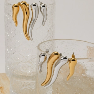 Creative chili pepper drop earrings set in gold and silver stainless steel finish