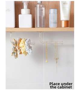 L-shaped acrylic storage hook with crystal head for headbands and jewelry under cabinet