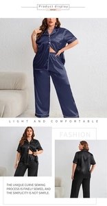 Detail of satin pajama set featuring notched collar and contrast piping on the pockets
