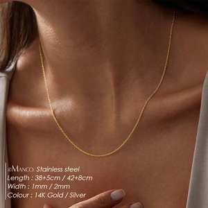 Minimalist 14K gold plated stainless steel chain necklace for women on model neck