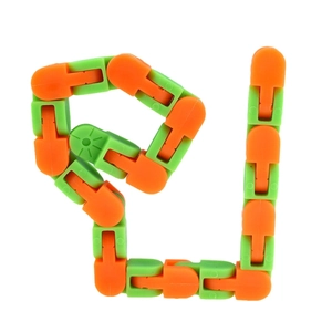 Green and orange 24-section wacky tracks fidget toy articulated puzzle for stress relief