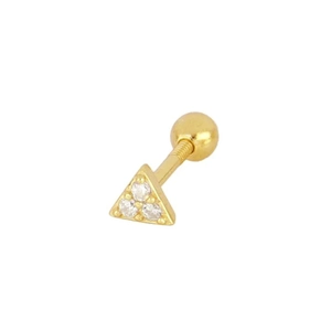 Detailed macro view of S925 silver star triangle ear stud with cubic zirconia stones