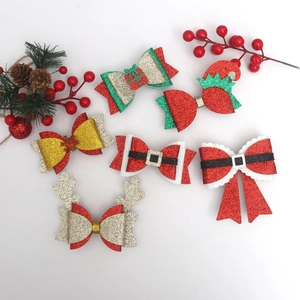 Christmas glitter bow hair clips set with reindeer and santa designs for holiday parties
