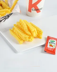 Detailed macro view of PVC wavy french fry models with a realistic dipping sauce prop